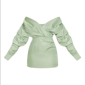 PrettyLittleThing Light Green Off-Shoulder Dress